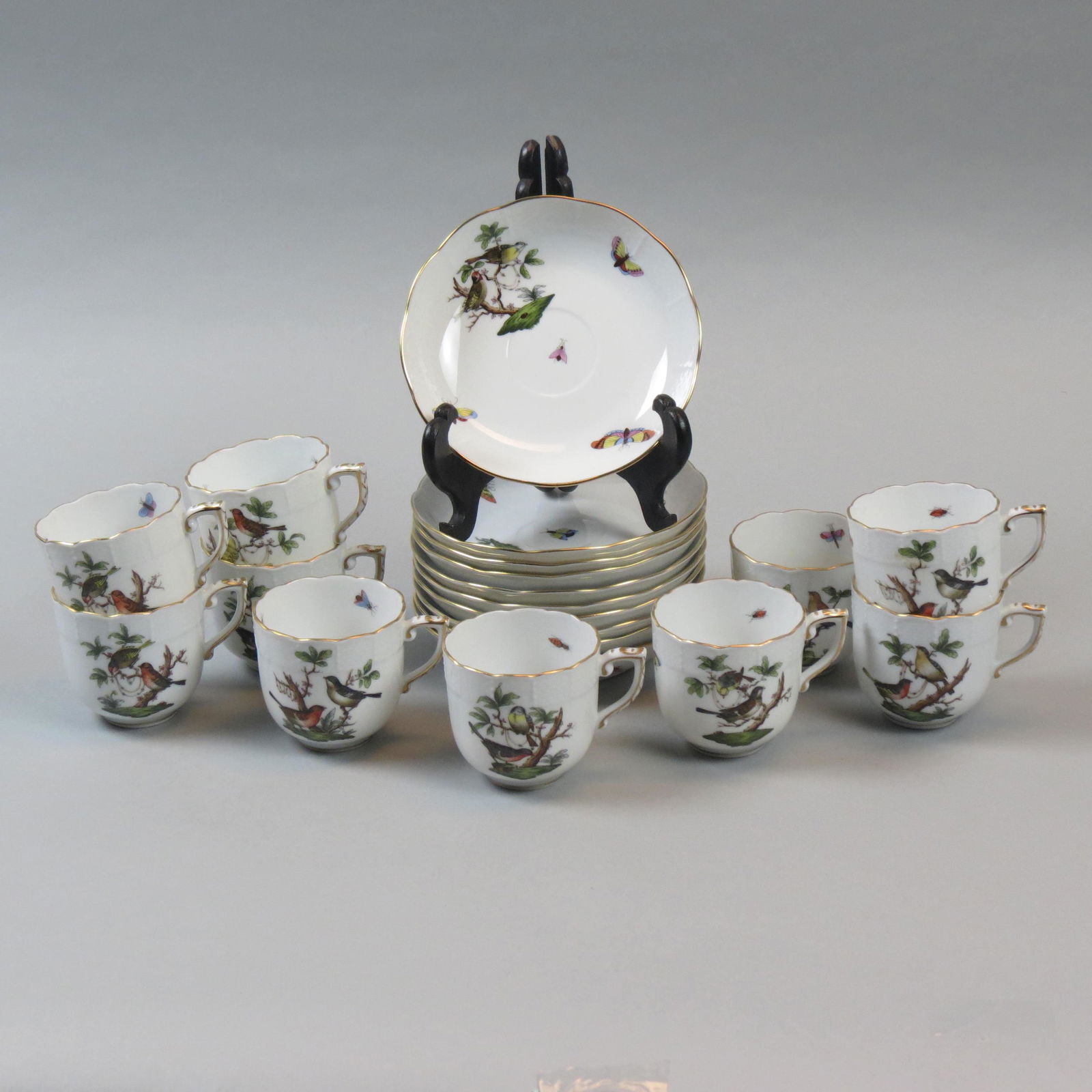 10 Herend Rothschild Bird" Cups & Saucers," (1 of 10)