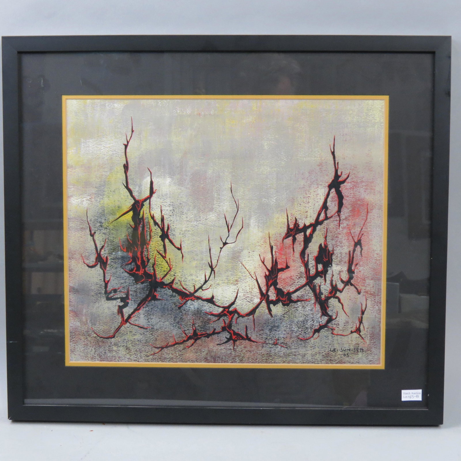 Lei Sun Sen, acrylic, "Celestial Light", Abstract,: Signed and dated 1963, well listed artist, image area approx. 15 X 18" plus mat and frame, excellent, sold to benefit the Blue Ridge Humane Society.