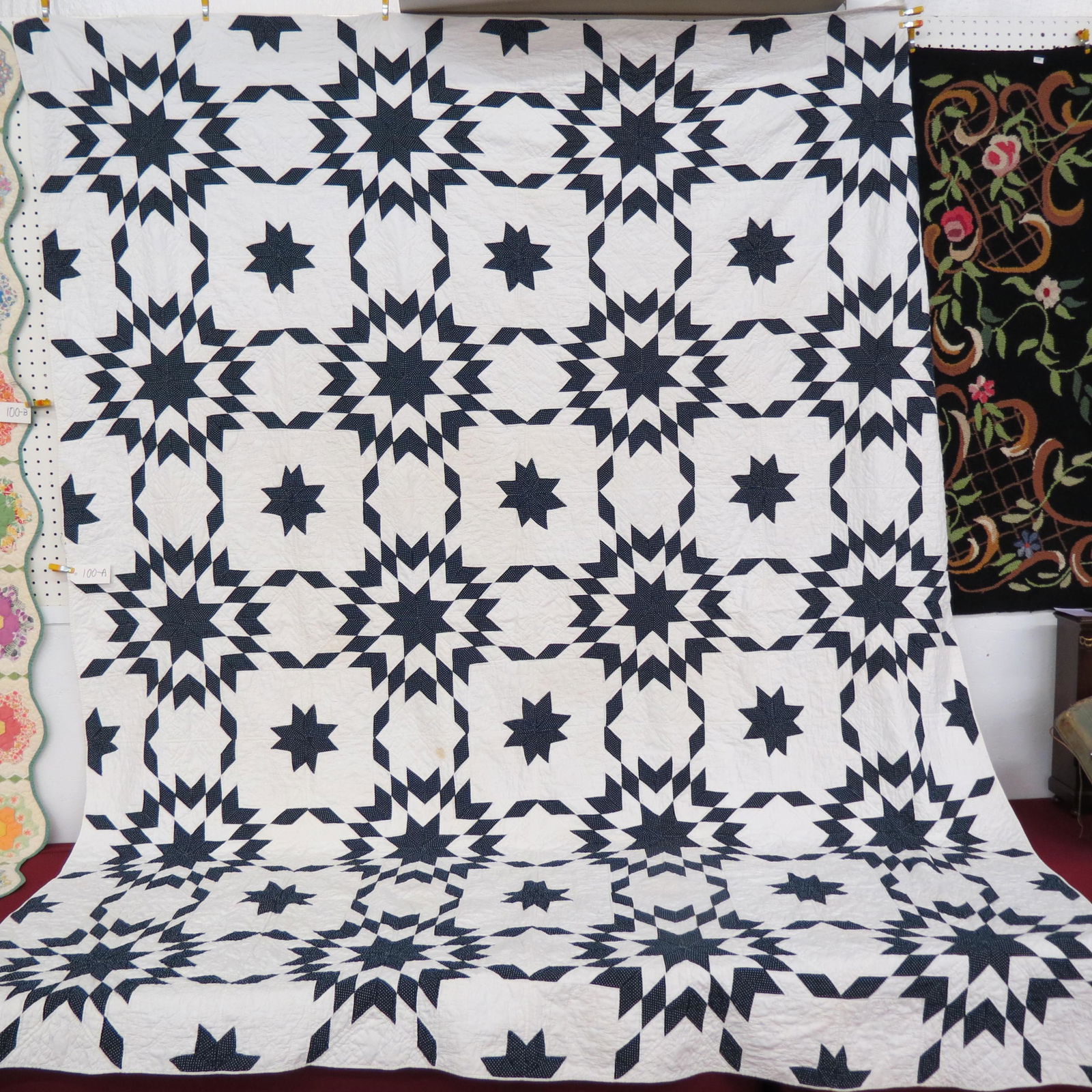 Antique Handmade Quilt Blue & White Star & Panel"" (1 of 6)