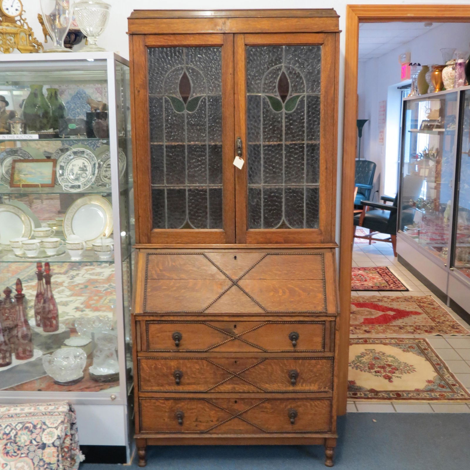 Antique Secretary Bookcase with Leaded Glass (1 of 5)