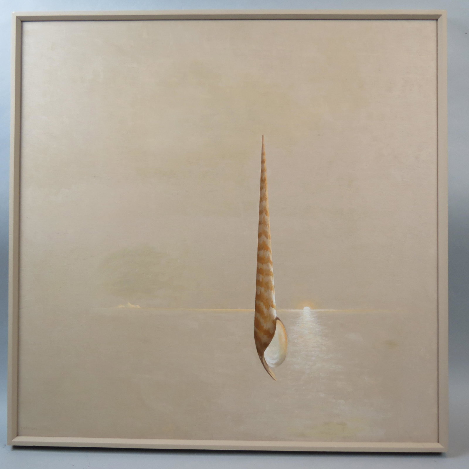 Alexander Canedo, oil, Shell & Sunset: Ocean scene, on board, image area 30 X 30", signed, well listed artist, acquired directly from artist by friend approx. 50 years ago..............Biography from Spencer Jon Helfen Fine ArtsAlexander C