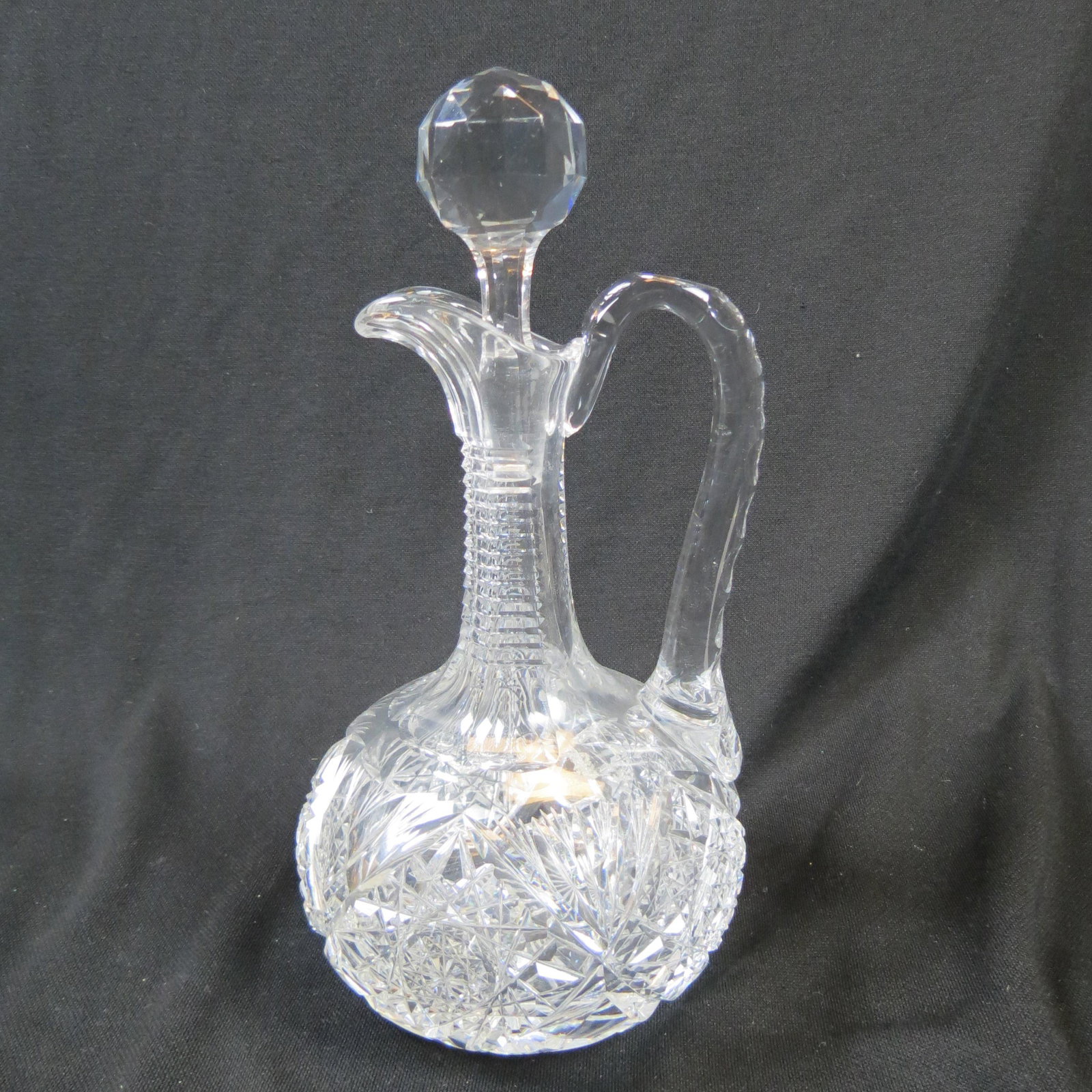 Brilliant Period Cut Glass Decanter: Hobstars, diamondpoint and fan with long step cut neck, 11, a beauty!