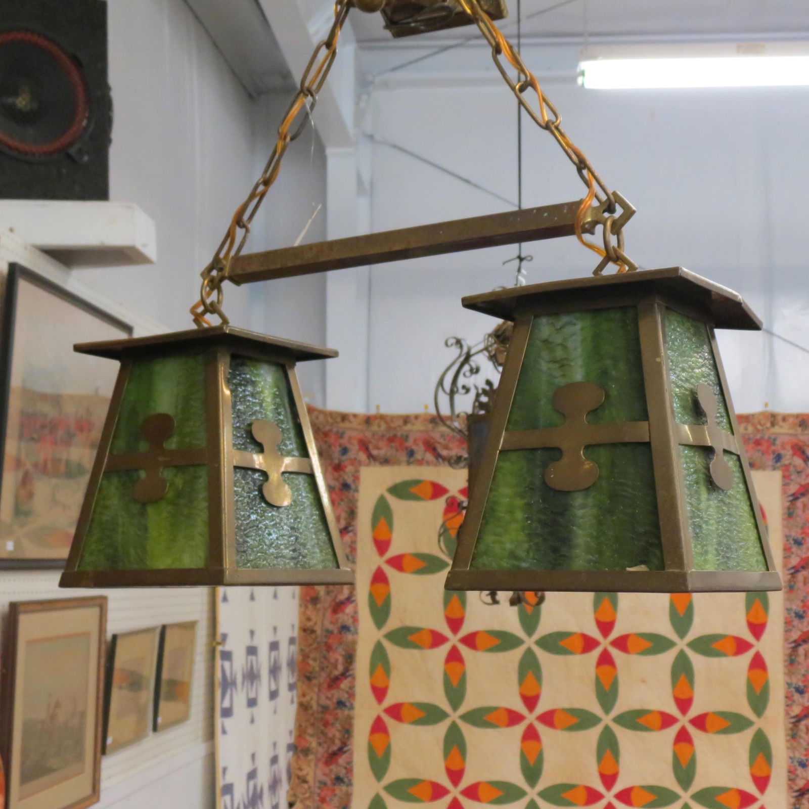 Slag Glass Hanging Light, Arts & Crafts Type (1 of 2)