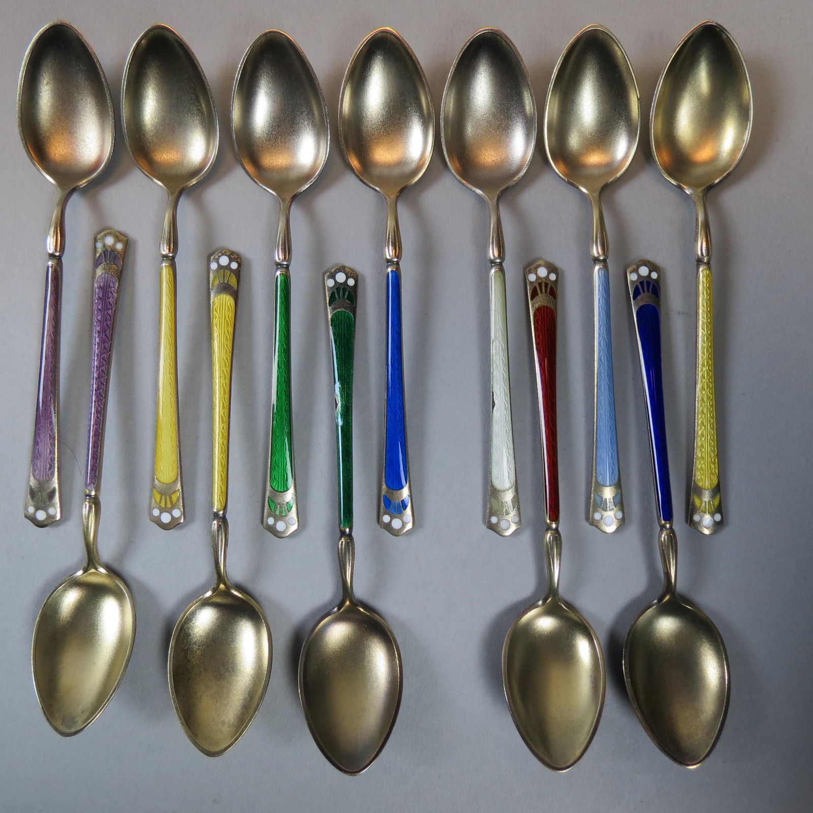 12 Enameled Sterling Coffee Spoons, 6 Russian (1 of 4)