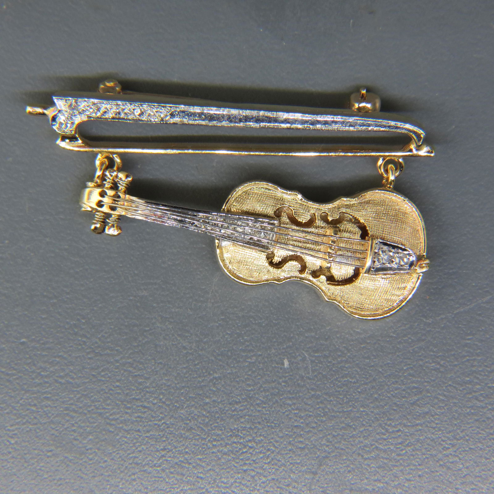 14K Gold & Diamond Figural Violin Brooch (1 of 3)