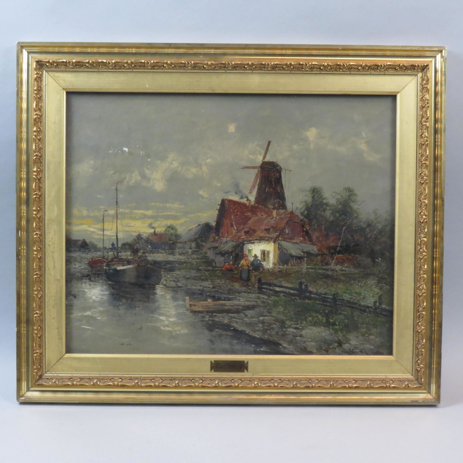 Ludwig Van Hoom, oil, Dutch landscape with Figures (1 of 6)