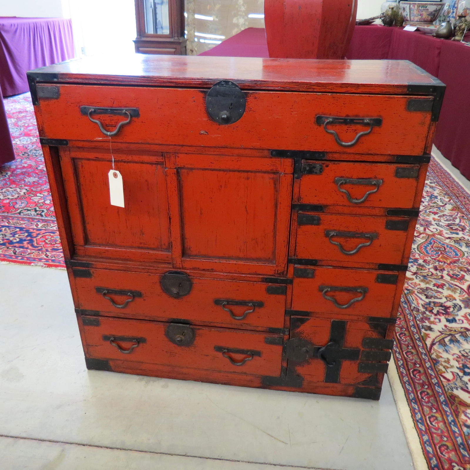 Asian Red Lacquer Wooden Cabinet (1 of 4)