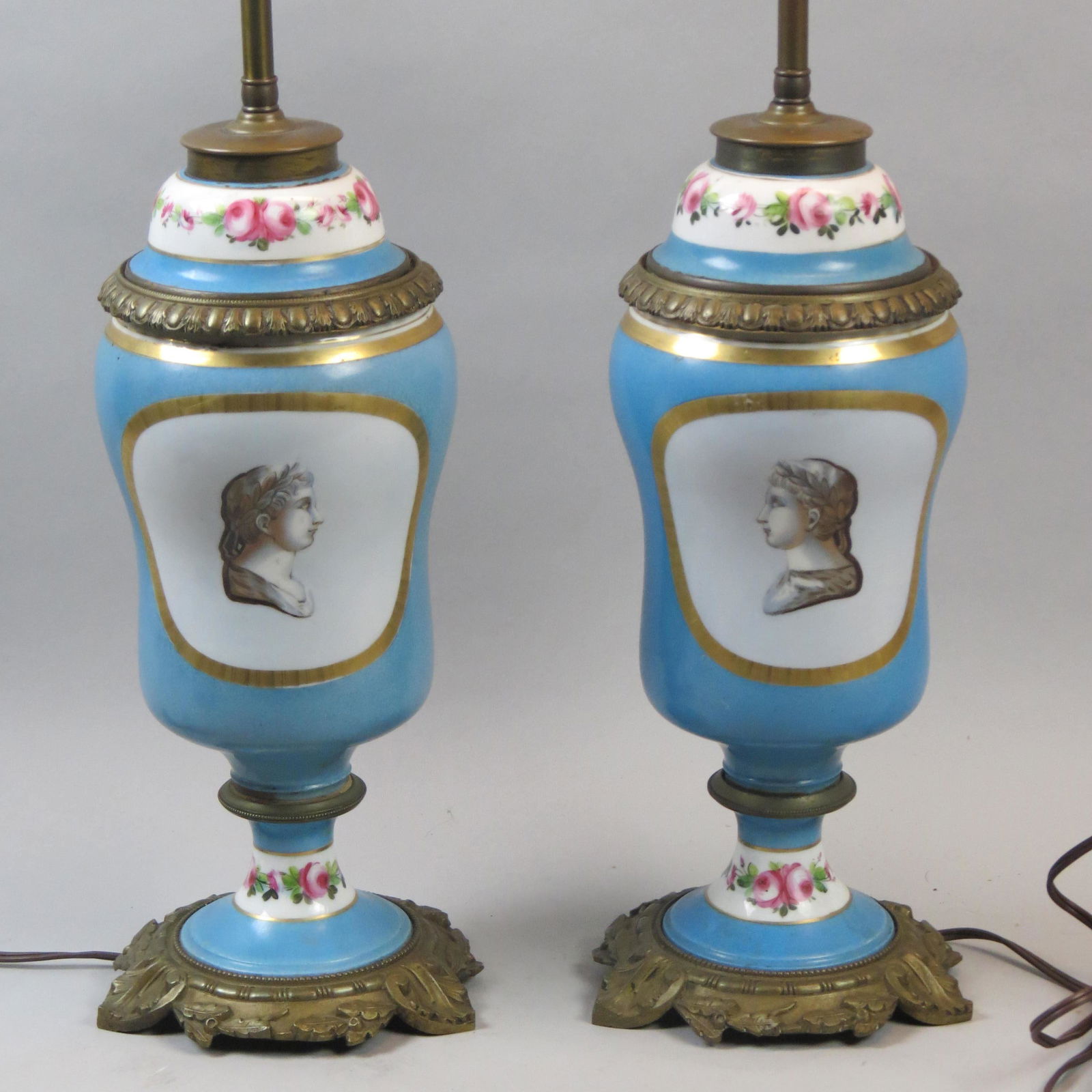 Pair of Antique Table Lamps, Greco-Roman Busts (1 of 4)