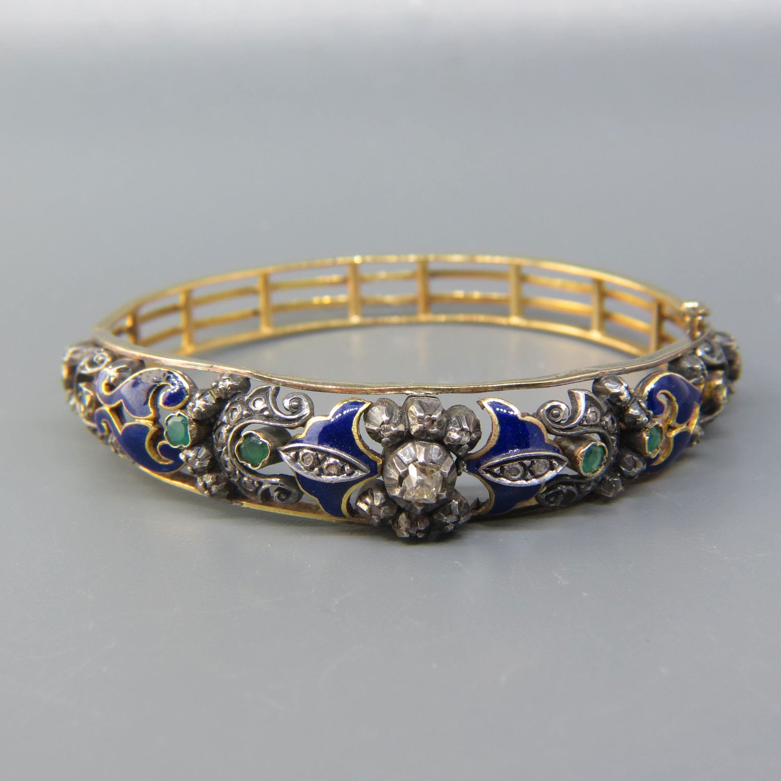 Antique Diamond, Emerald 18K Gold Bracelet (1 of 8)