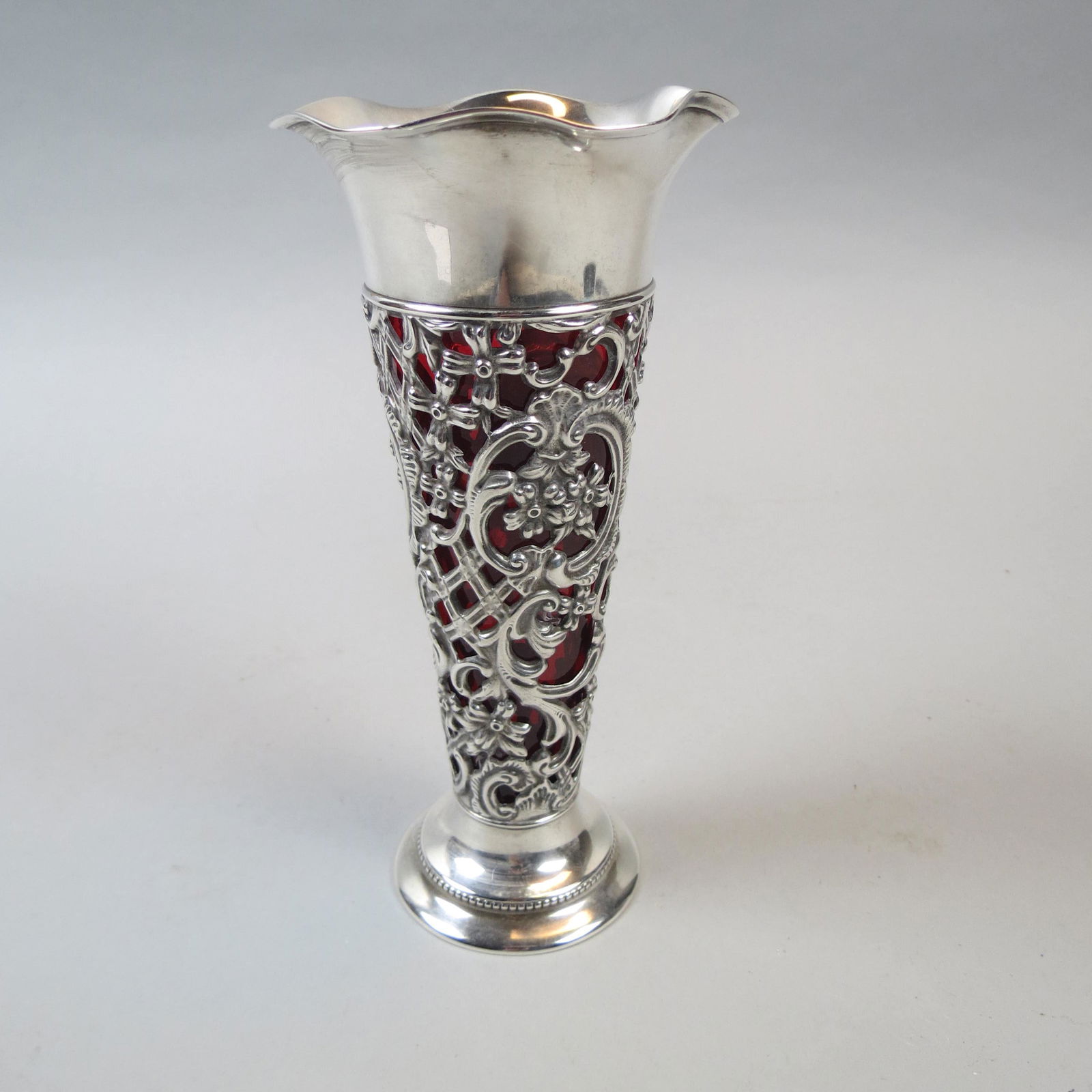 Gorham Sterling Vase with Cranberry Glass Liner (1 of 6)