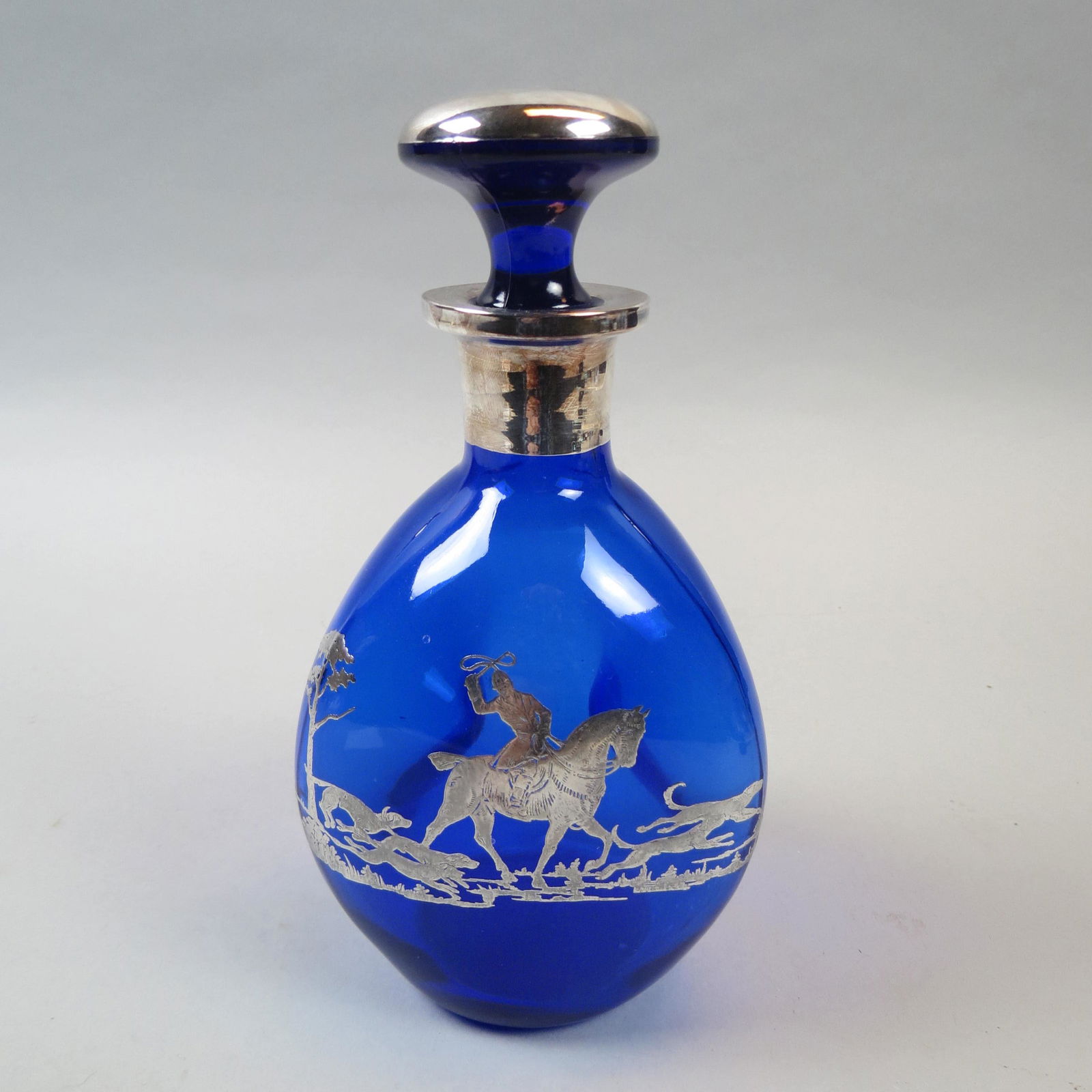 Silver Overlay Cobalt Glass Decanter Fox Hunt"," (1 of 7)