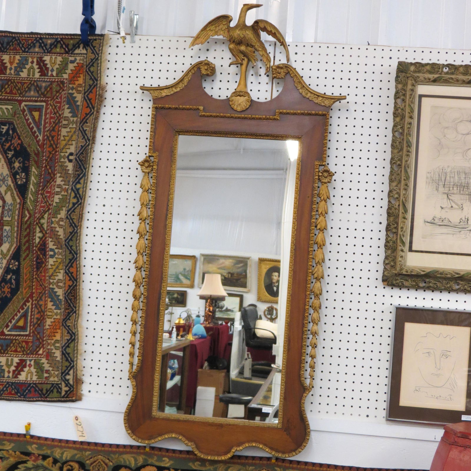 Chippendale Style Mirror with Eagle at Top (1 of 6)