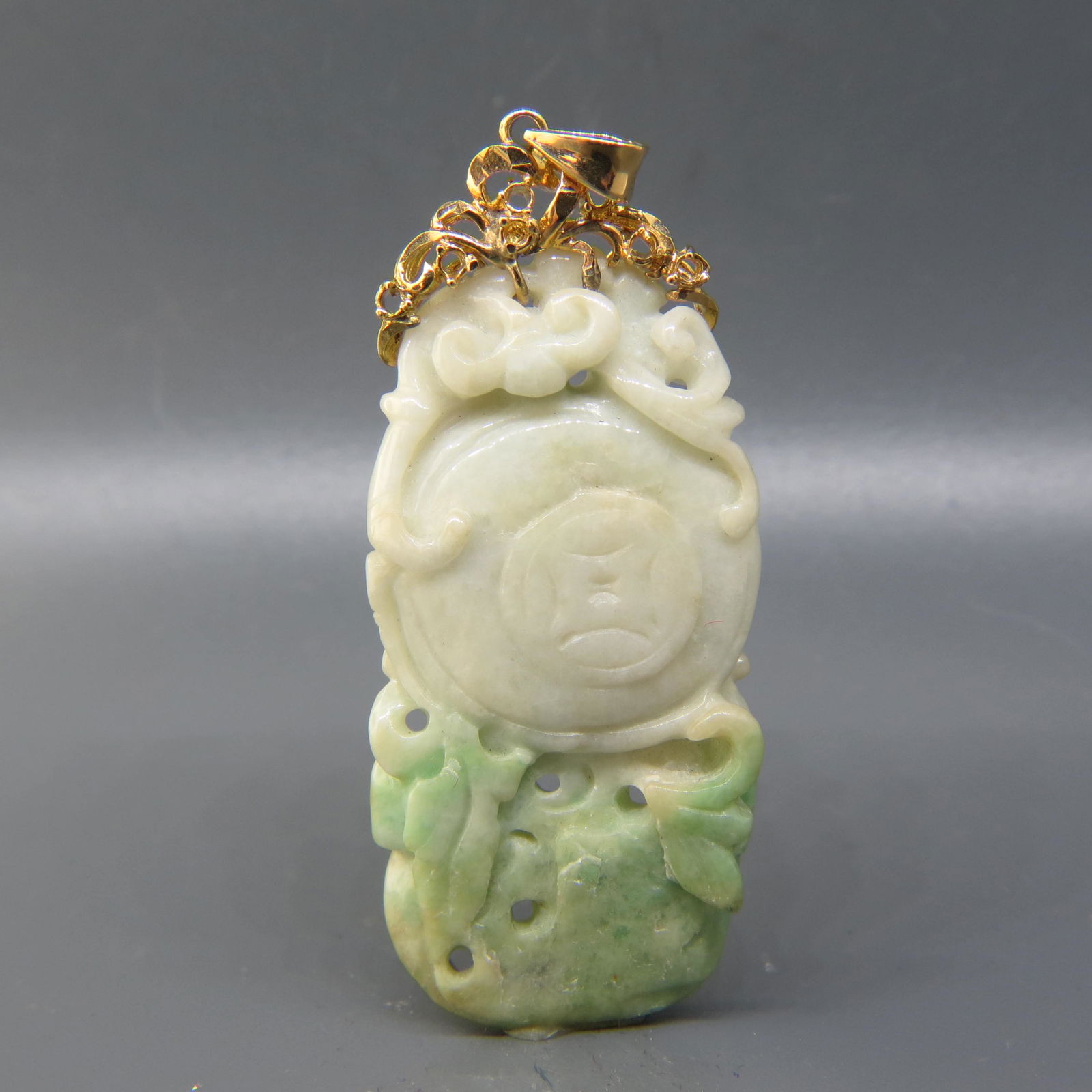 Chinese Carved Jade 14K Gold Pendant (1 of 5)