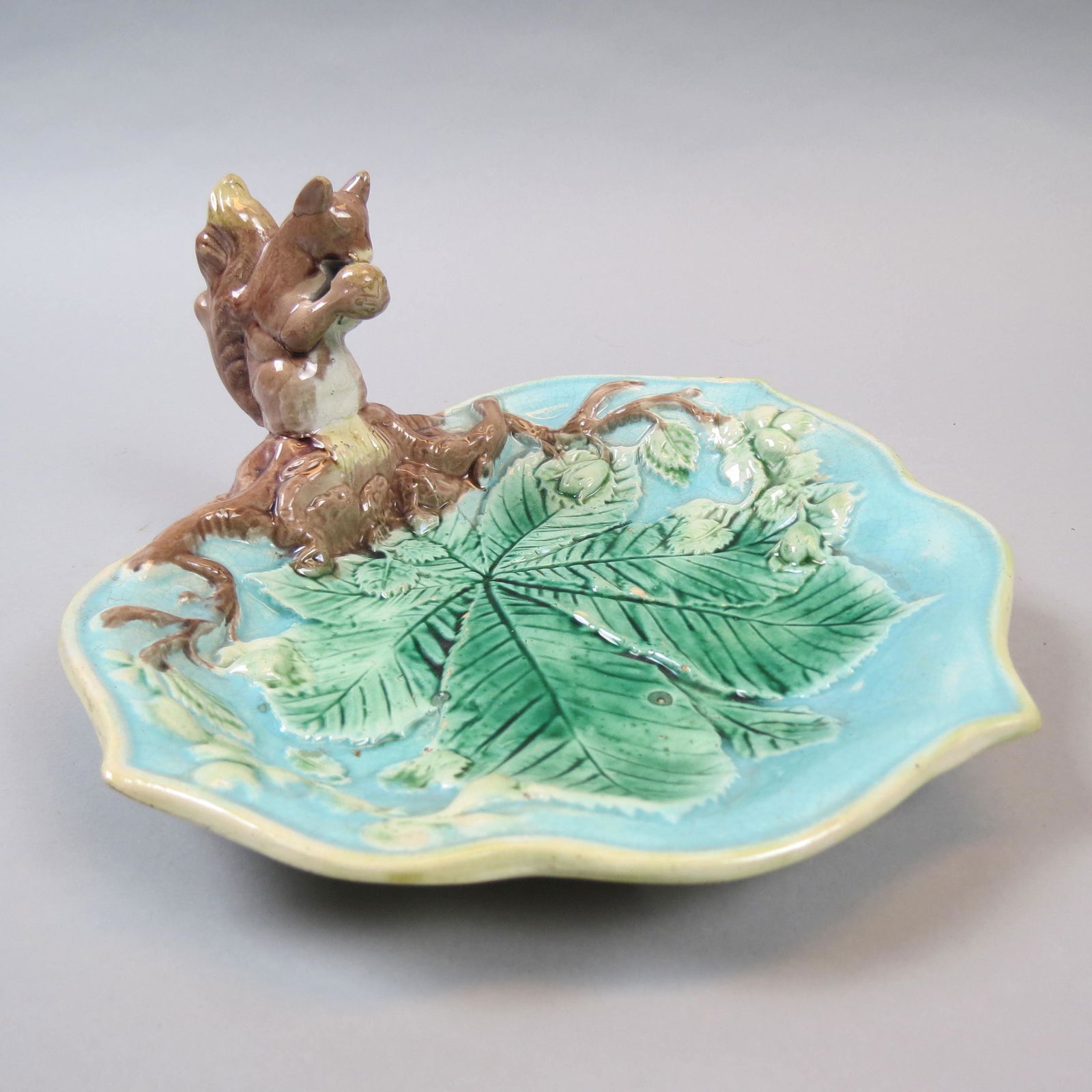 Majolica Pottery Figural Squirrel Leaf Dish (1 of 6)