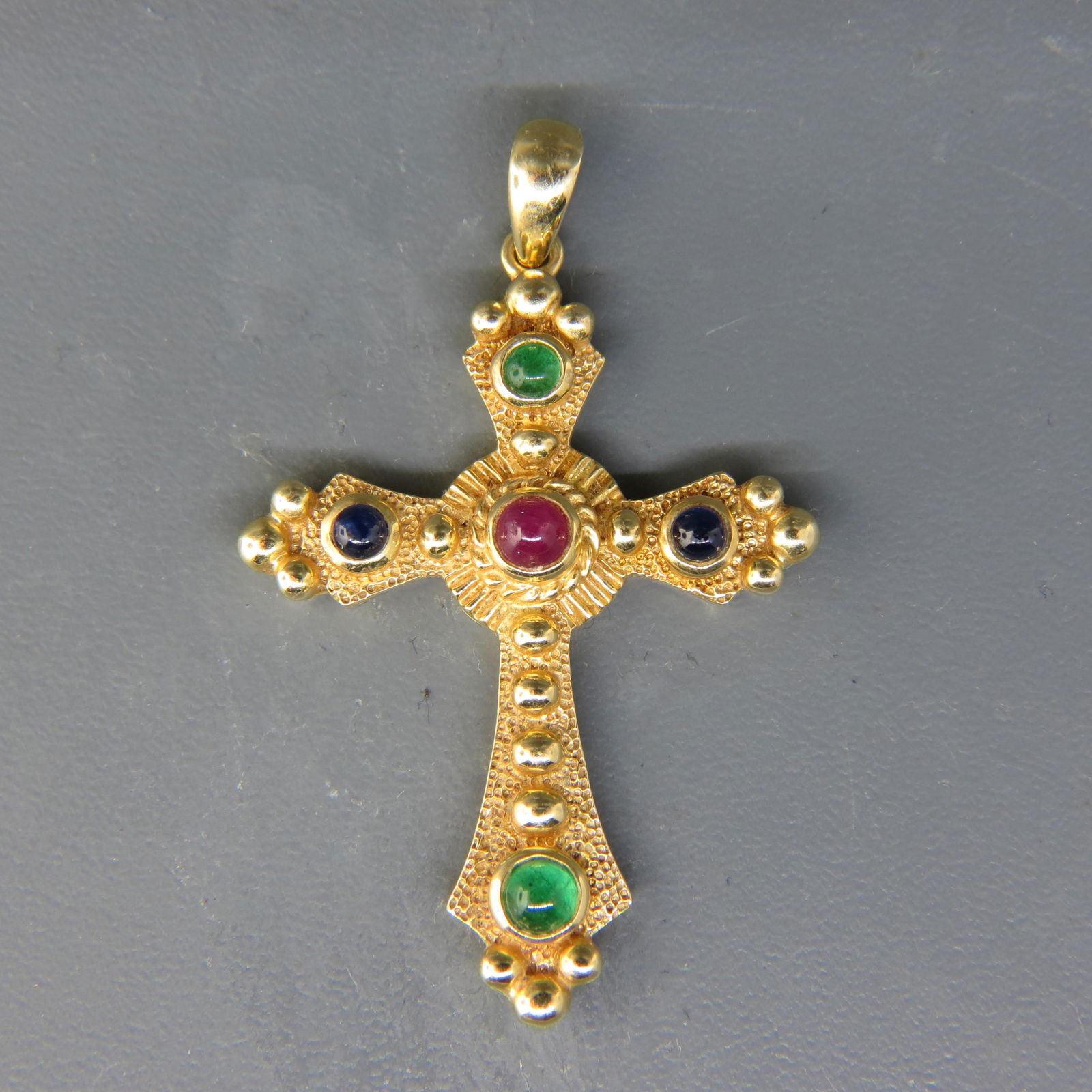 Emerald, Ruby & Sapphire 14K Gold Cross Pendant (1 of 3)