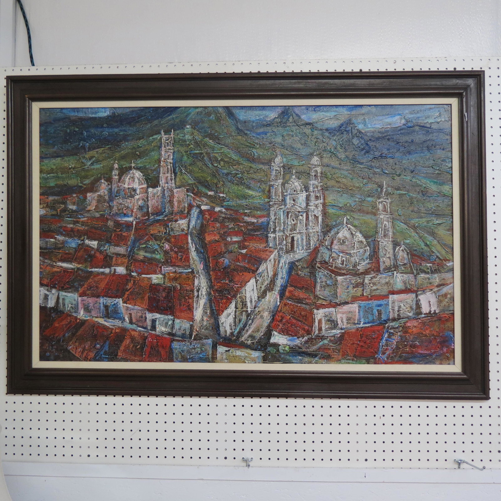 Hodgell, oil, Salzbrg, Austria: Cubist style, on board, image area 30 X 48" plus frame.