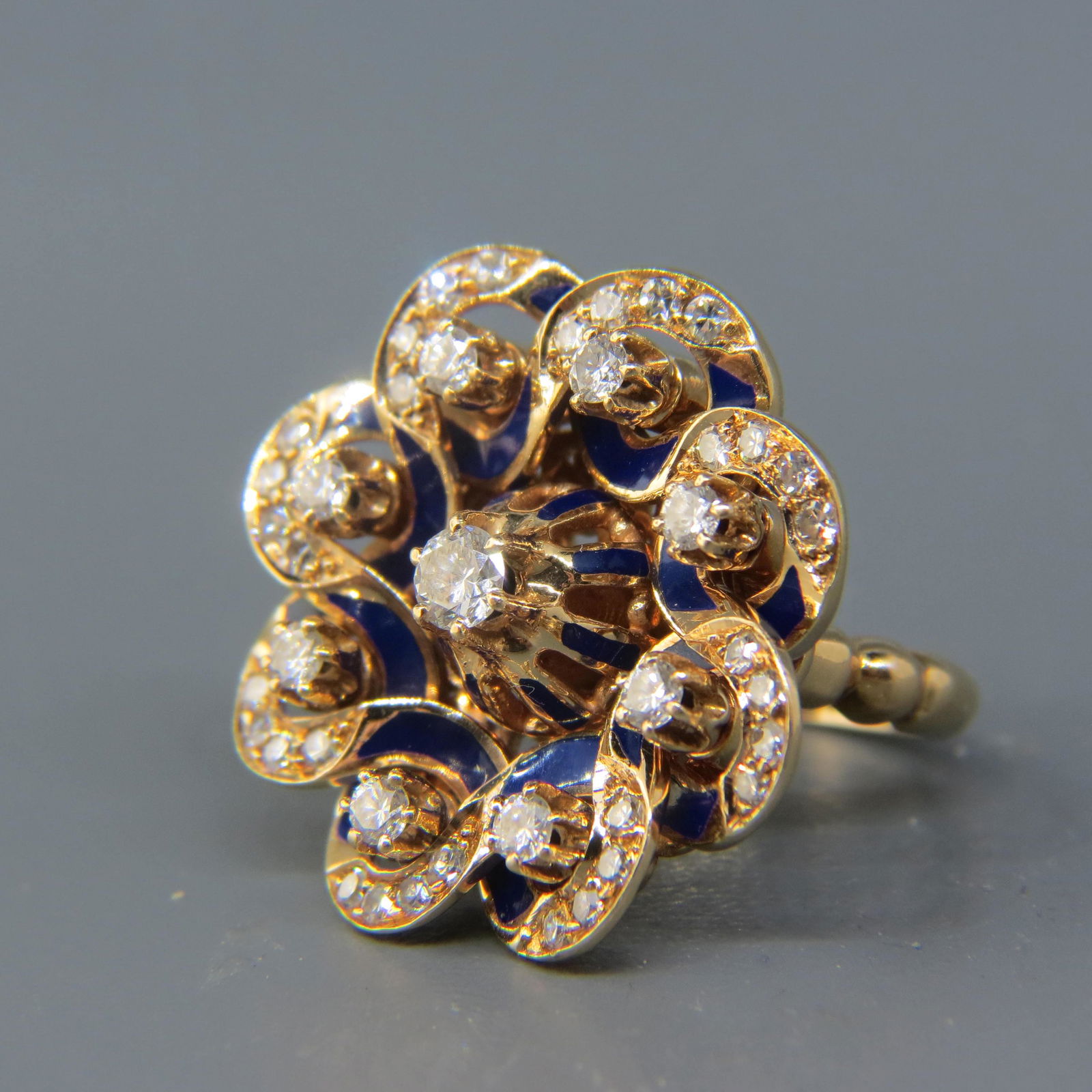 Diamond & Blue Enamel 14K Gold Ring (1 of 7)