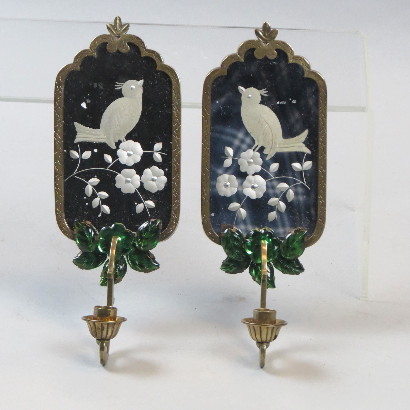 Pair of Mirrored Brass Wall Sconces (1 of 4)