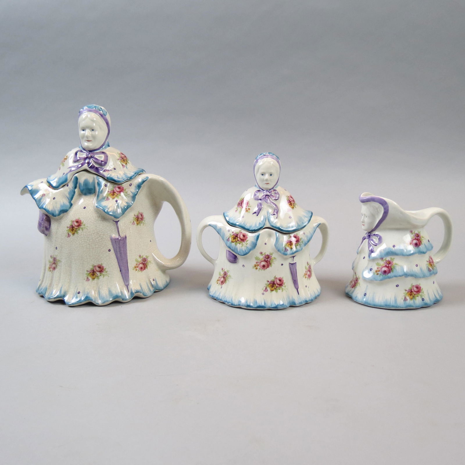 3 pc. Figural English Pottery Granny" Tea Set." (1 of 6)