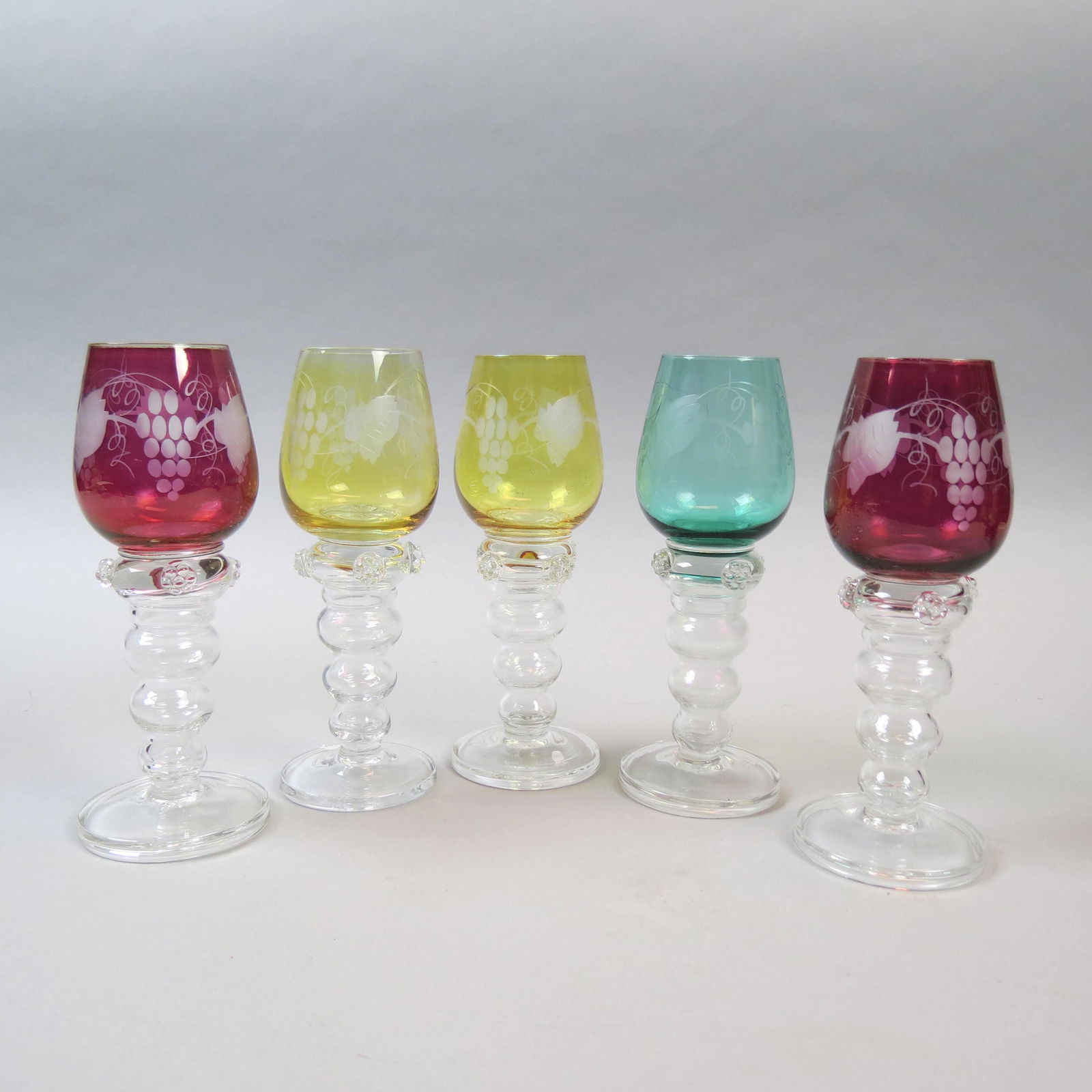 5 European Etched & Colored Glass Wines (1 of 5)