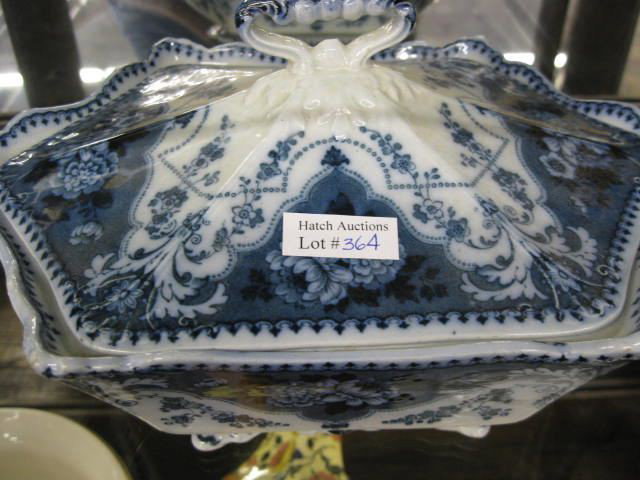 Victorian Ironstone "Argyle" Covered: vegetable server, blue-transferware by Ford & Sons, Burslem, England, 6" x 12", excellent.