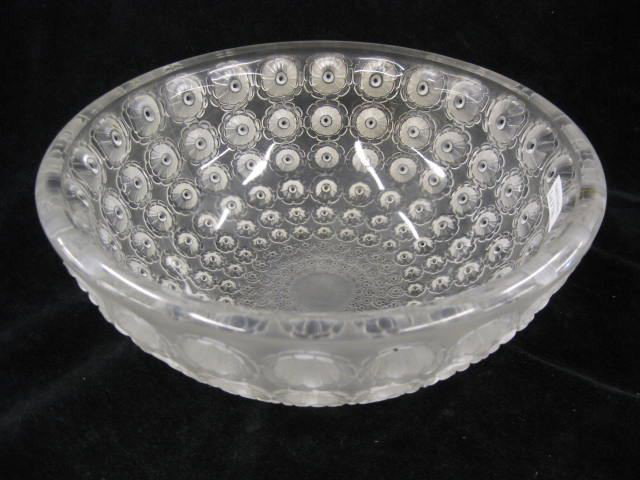 Lalique French " Nemours" Crystal Bowl,: intaglio enameled & frosted floral, signed, excellent, retail over $1000.00
