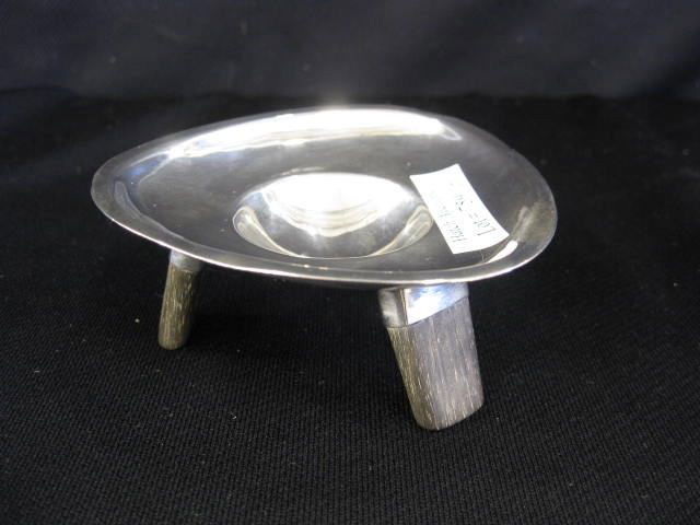 William Spratling Mexican Sterling & Rosewood: salt cellar, tri-tooted, Art Moderne, 3 1/2" across, signed, excellent. William Spratling was born in 1900 in Sonyea, New York. His father was well respected and widely known for his study and writing