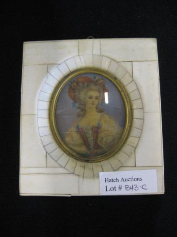 Miniature Painting on Ivory Portrait of a Young: Lady, 2" x 2 1/2" oval, in ivory frame.