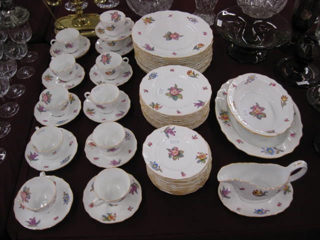 61 pc. Spode-Copeland China Service,: mostly for 12, fine floral sprays, Y-6575, with servers, appears seldom used.