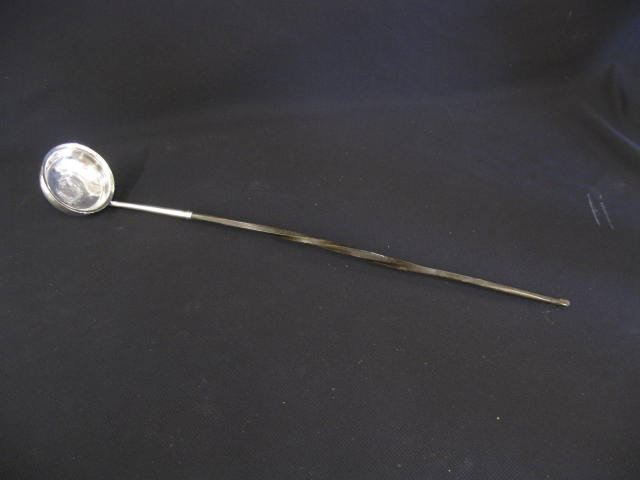 Early English Sterling Dipping Ladle: with coin in bowl, dated 1579, whale bone handle, 17 1/2" long.
