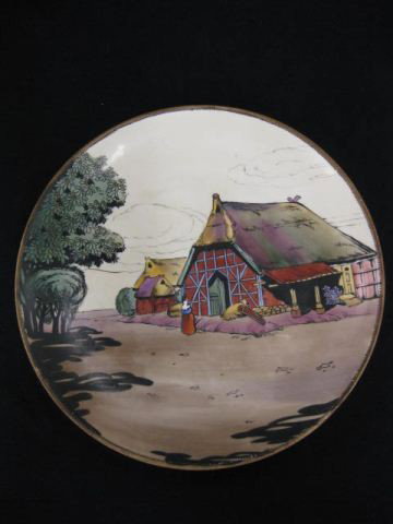 Nippon Handpainted Porcelain Wall Plate,: farm scene, 10" diameter, signed, excellent.