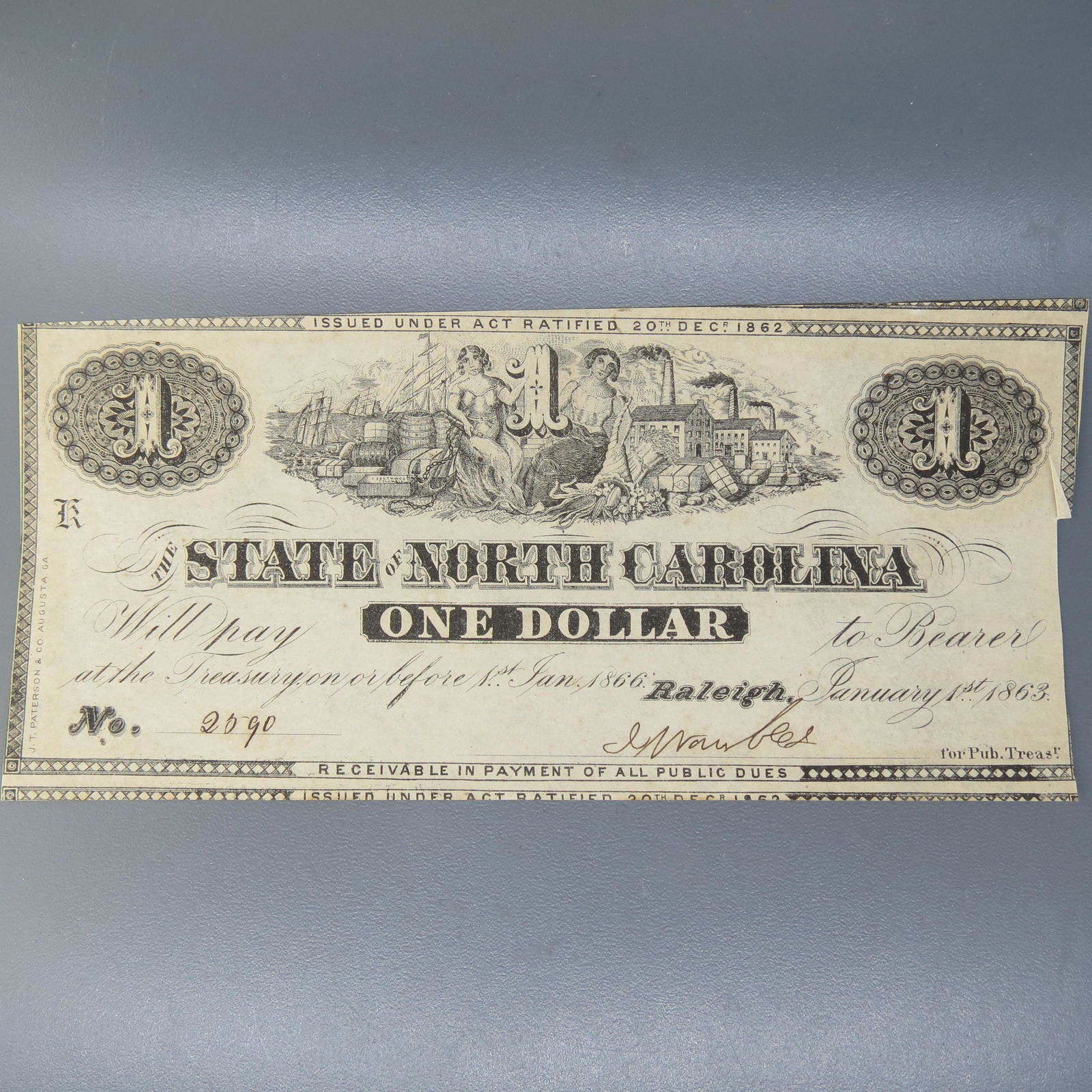 1863 $1.00 Confederate North Carolina Note, (1 of 4)