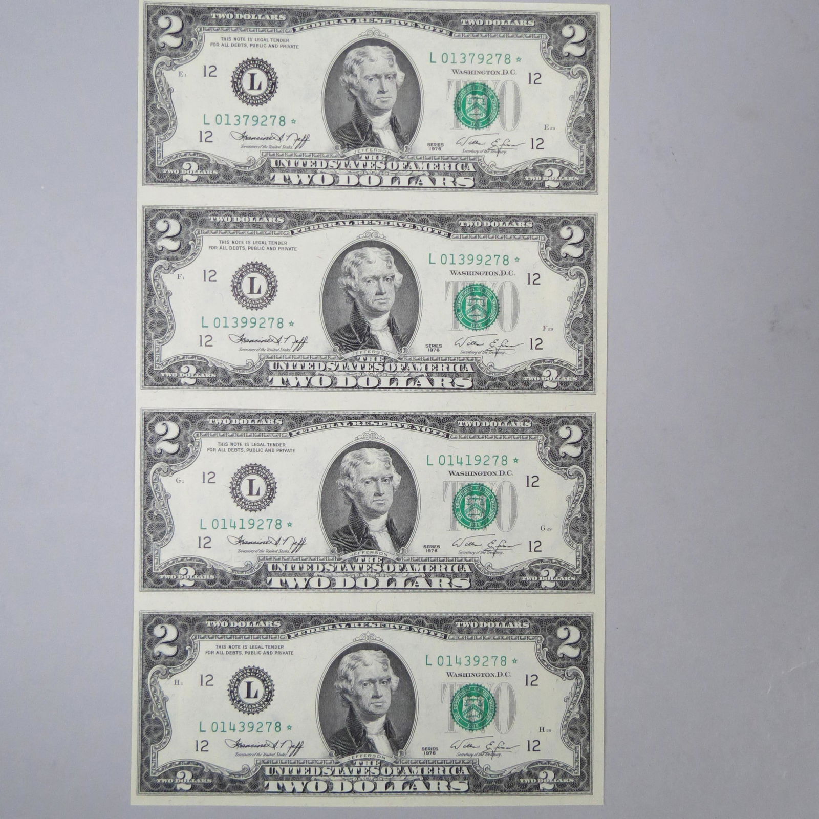Uncut Sheet of 1976 $2.00 Star Notes, (1 of 3)