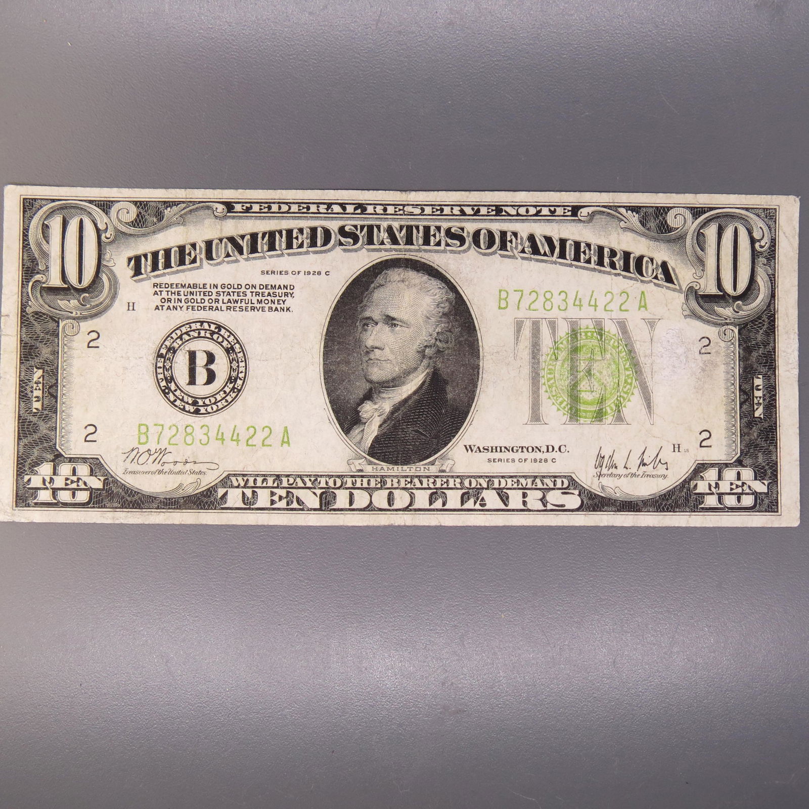 1928-C $10.00 Federal Reserve Note, (1 of 2)