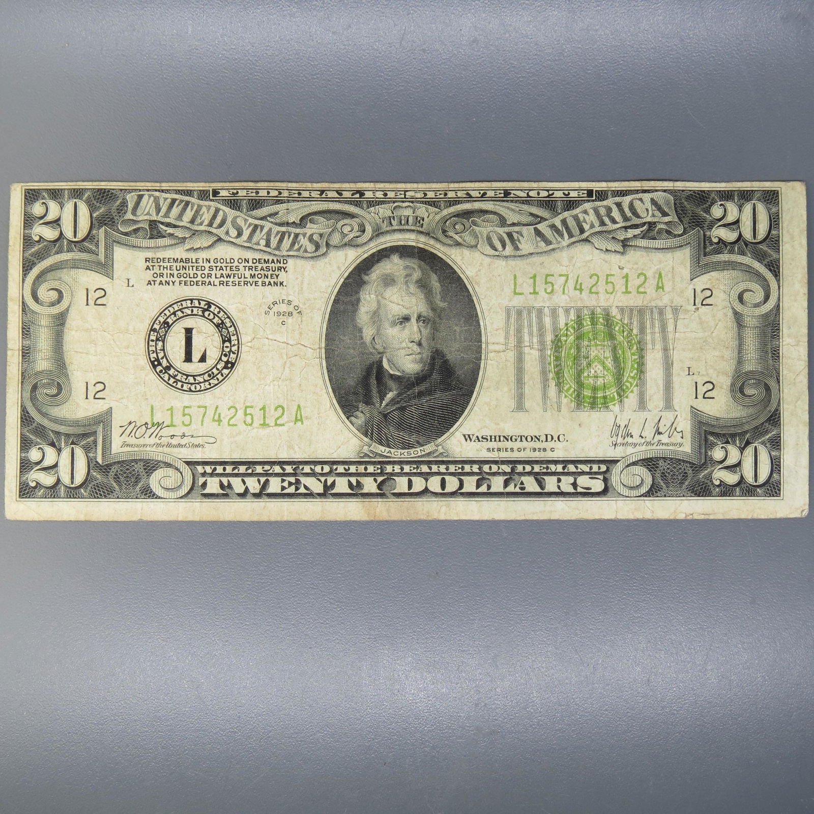 1928-C $20.00 Federal Reserve Note, very scarce, (1 of 2)