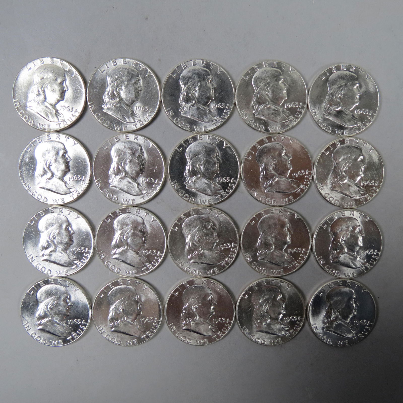 20-1963 Franklin Half Dollars, uncirculated, (1 of 4)