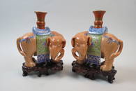 Pair Chinese Qing Dynasty Famille Rose Figural Elephant Candle Stands,