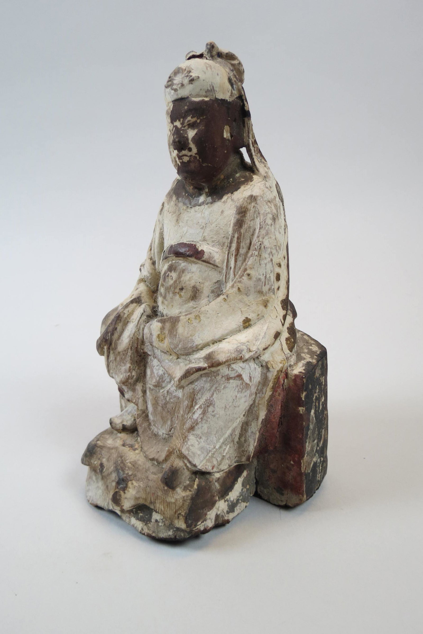 Chinese Ming Dynasty Carved Wooden Figure,: seated man, 7 1/4".