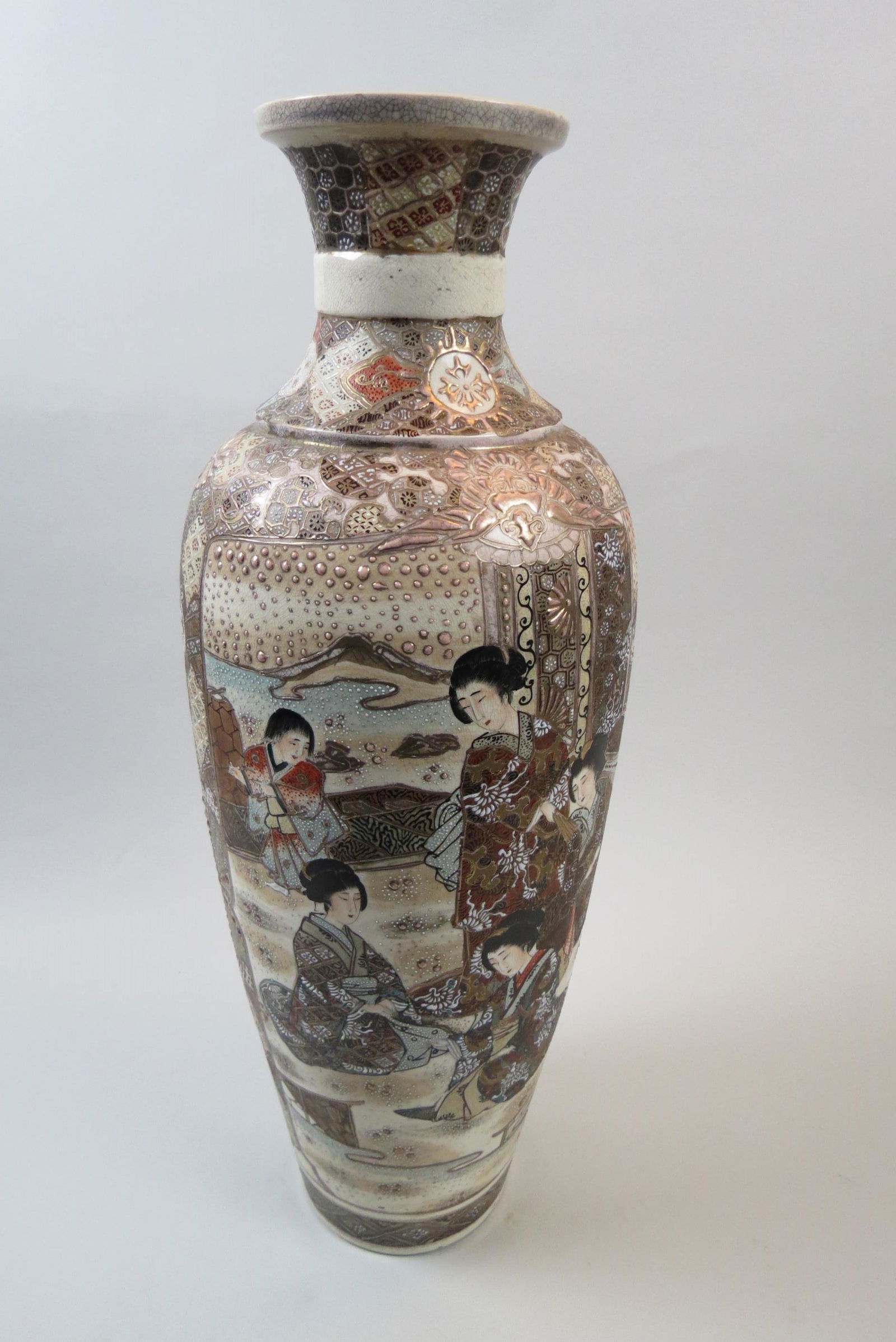 Japanese Satsuma Pottery Floor Vase, (1 of 9)