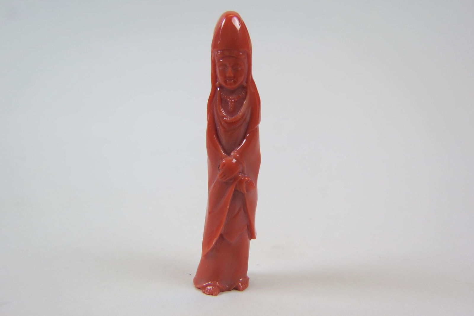 Chinese Carved Coral Miniature Figure Guan Yin, (1 of 5)