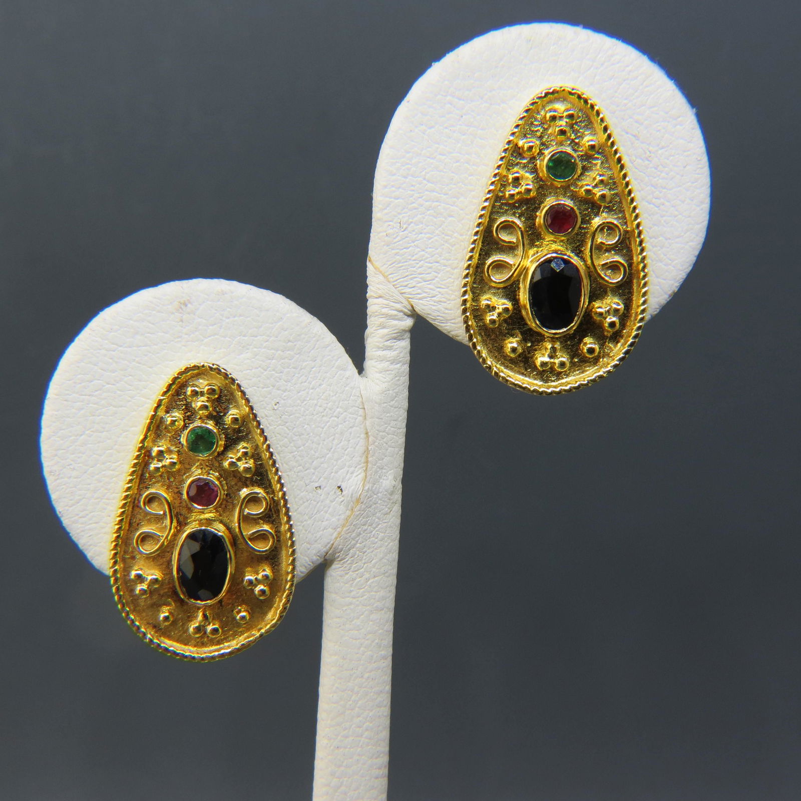 22K Gold Gemset Earrings, (1 of 5)