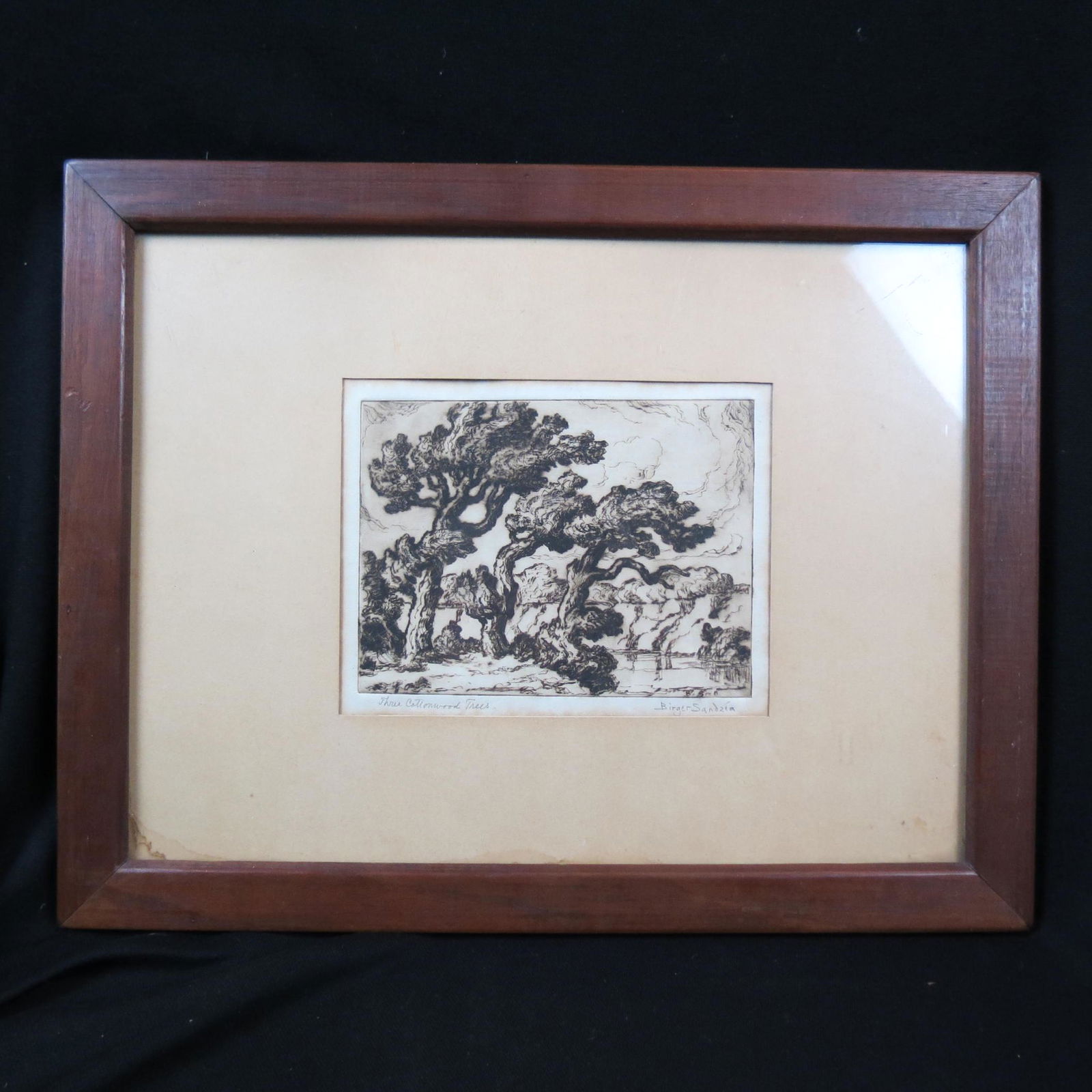 Birger Sandzen, etching, "Three Cottonwood Trees", (1 of 4)
