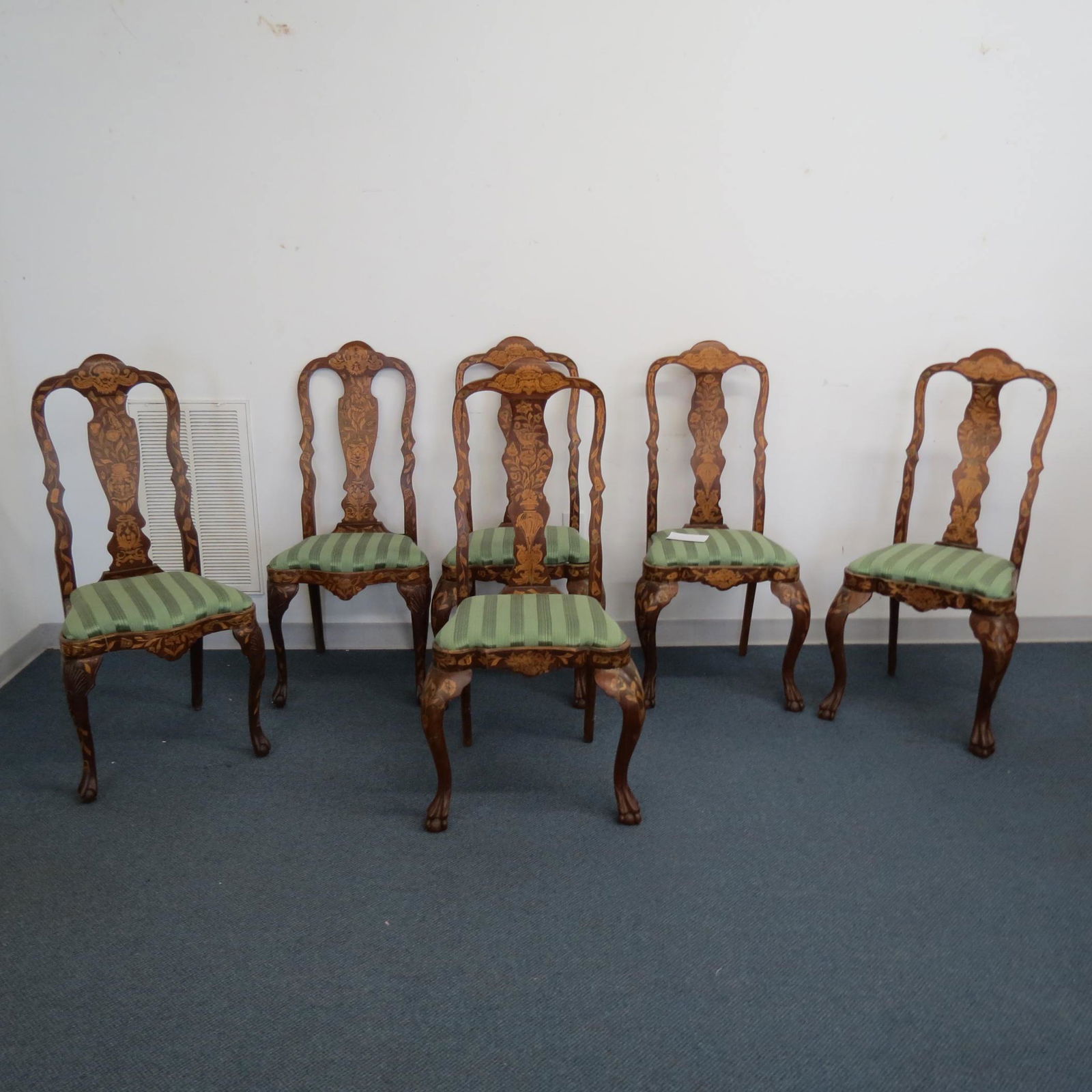 6 Antique Dutch Marquetry Inlaid Chairs, (1 of 7)