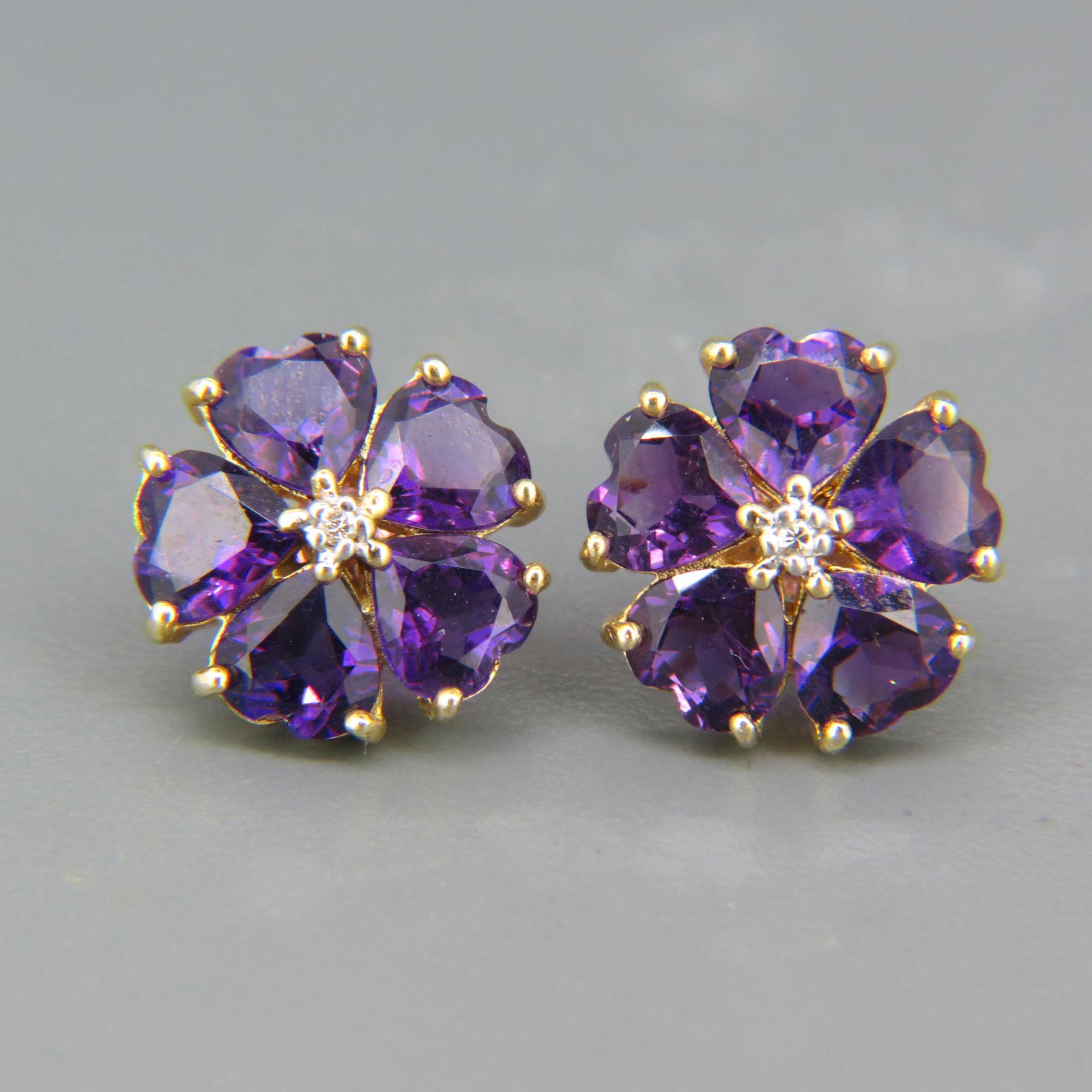 Amethyst & Diamond 14K Gold Earrings, (1 of 5)