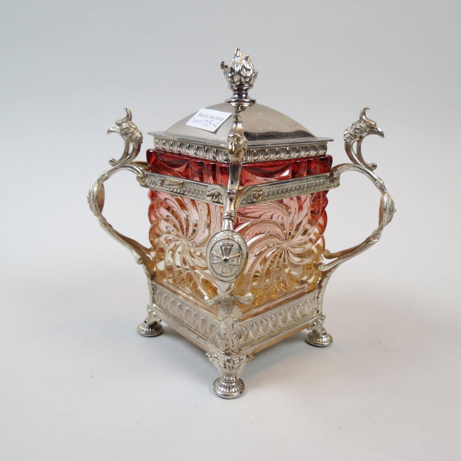 Baccarat Rose Tiente Art Glass & Silverplate Jar, (1 of 6)