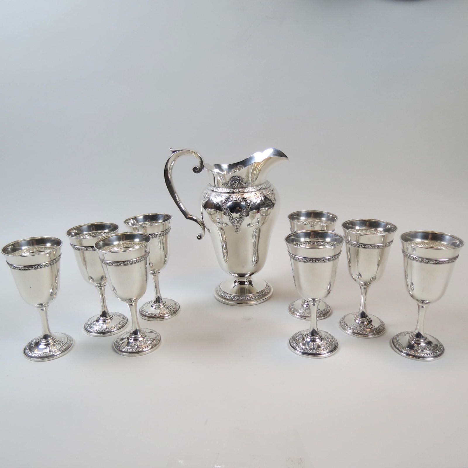 Wallace Sterling Silver Pitcher & Goblet Set, (1 of 9)