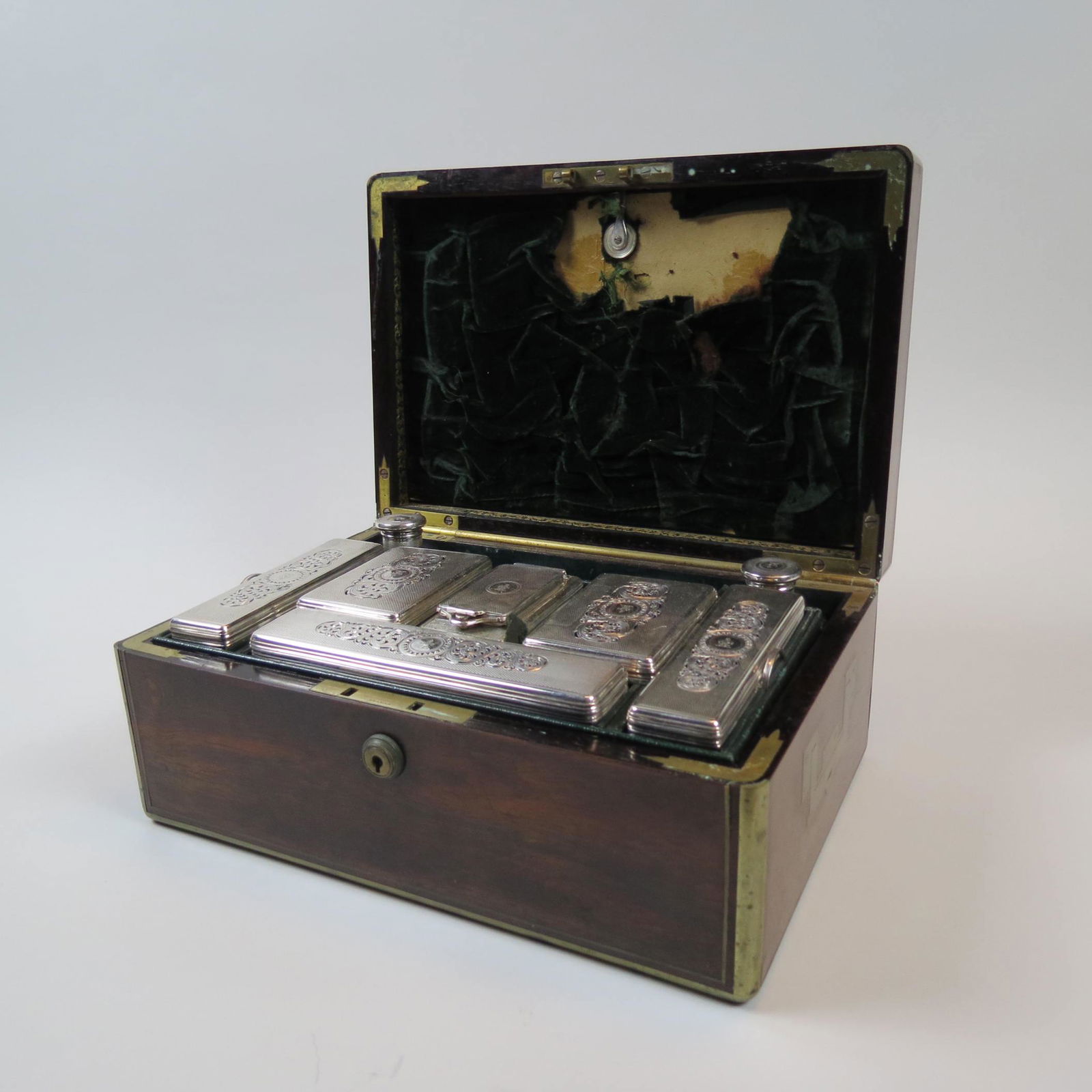 1832 English Sterling & Crystal Travel Set in Box, (1 of 8)