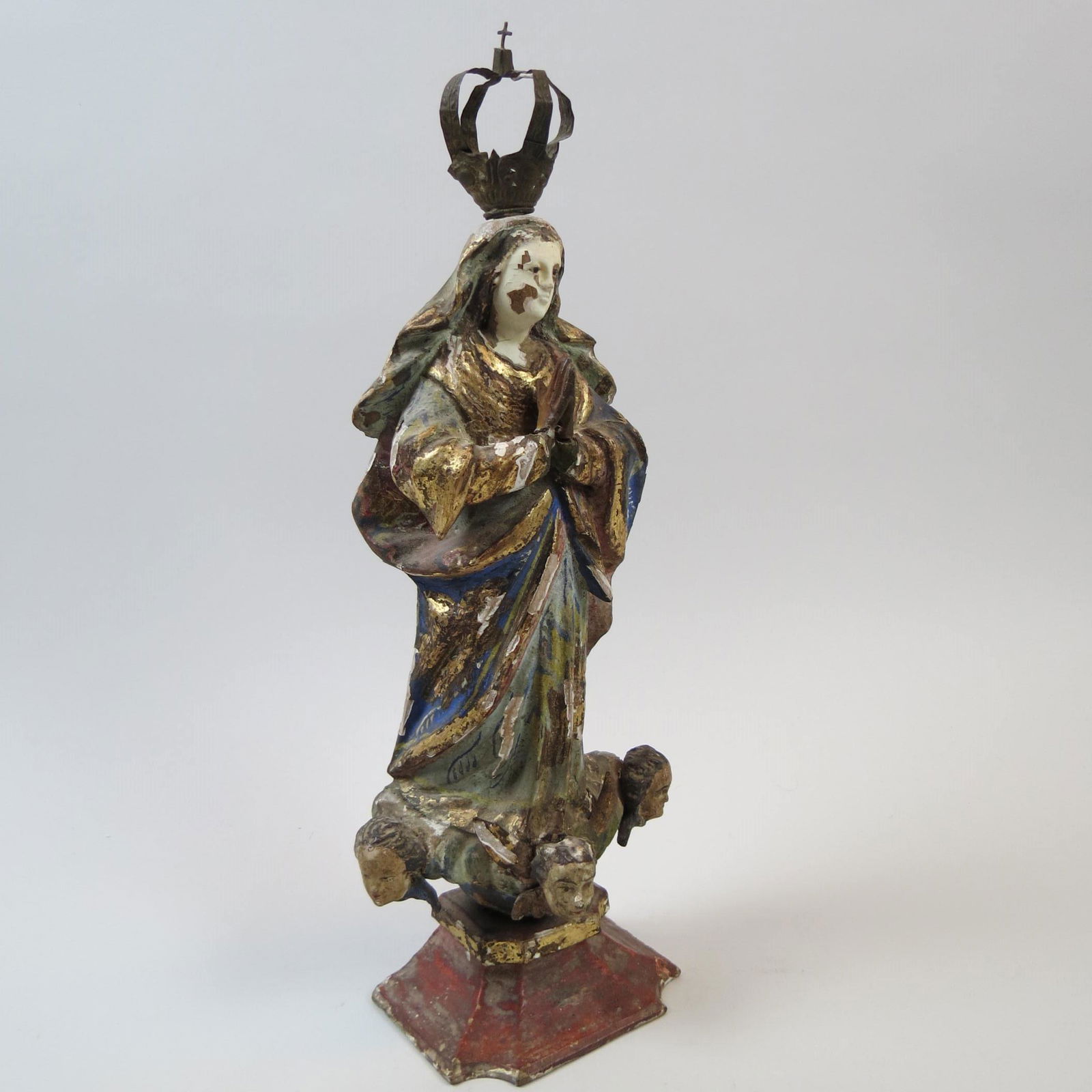 Early Carved Wood & Gesso Figure "Madonna, (1 of 8)