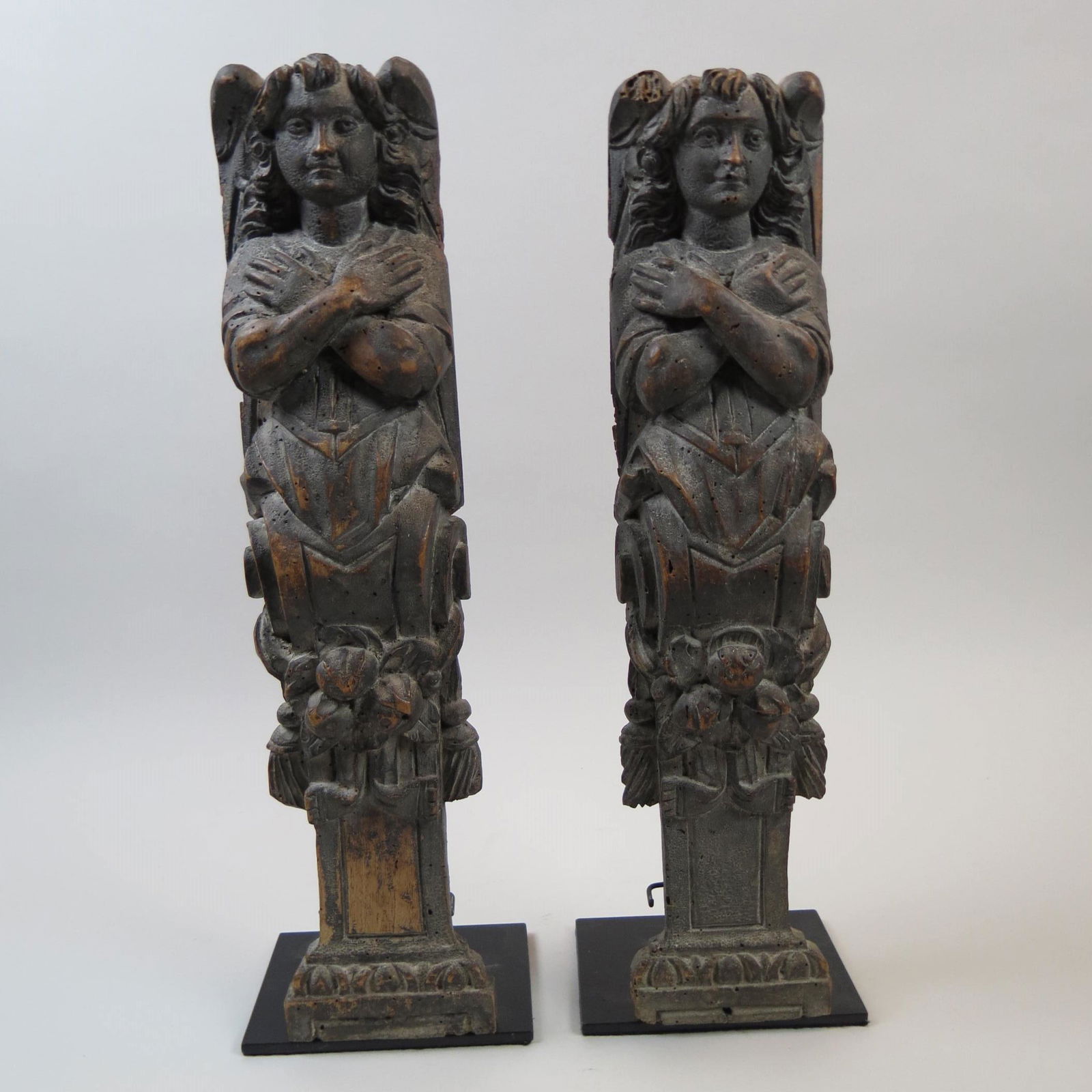 Pair of Carved Wooden Plaques of Angels, (1 of 6)