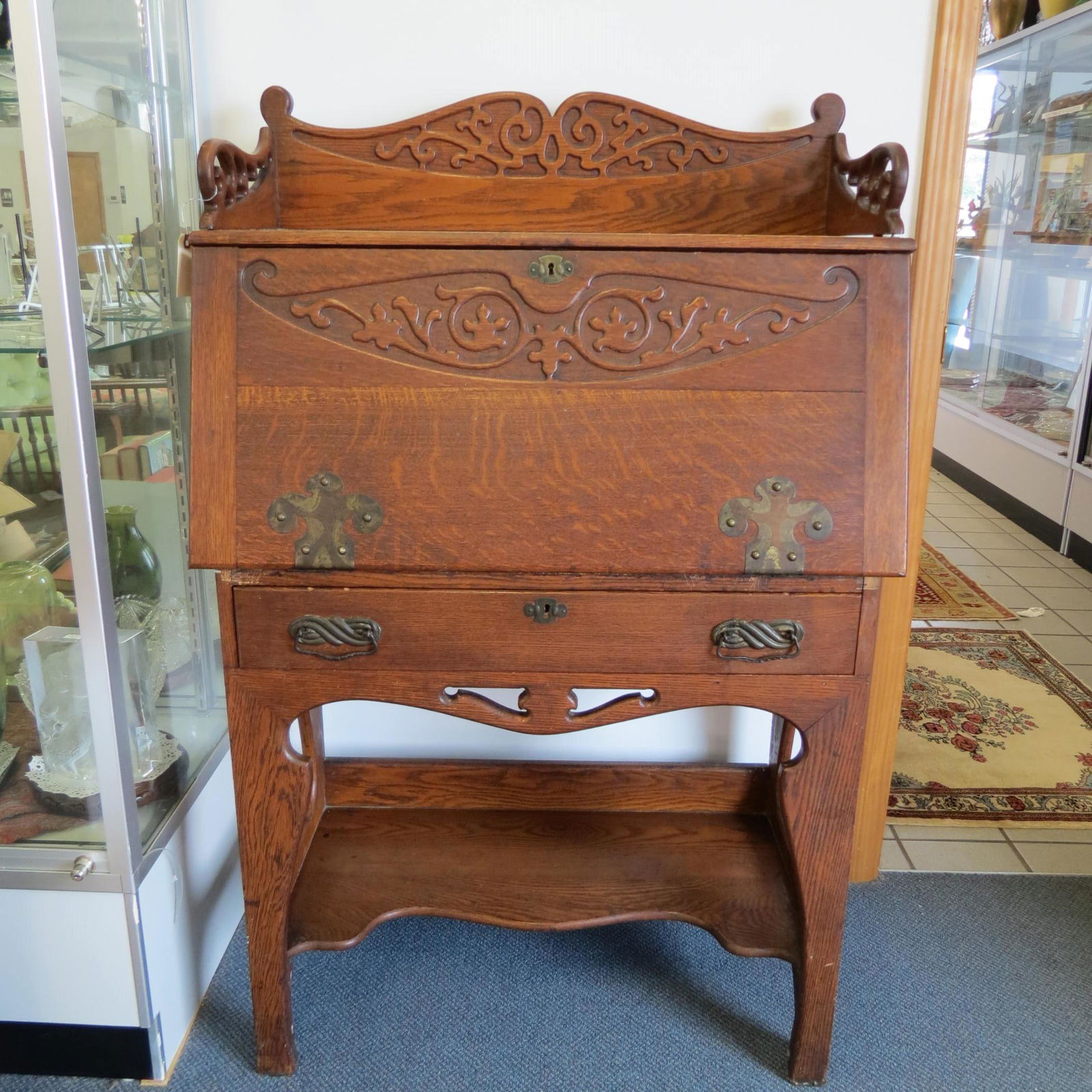 Oak Dropfront Desk, (1 of 9)